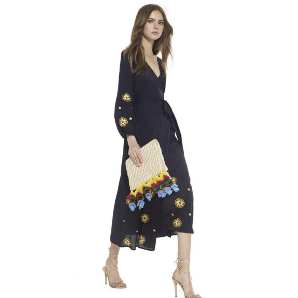 MISA Los Angeles Ophelia Navy Wrap Floral
Embroidered Dress L